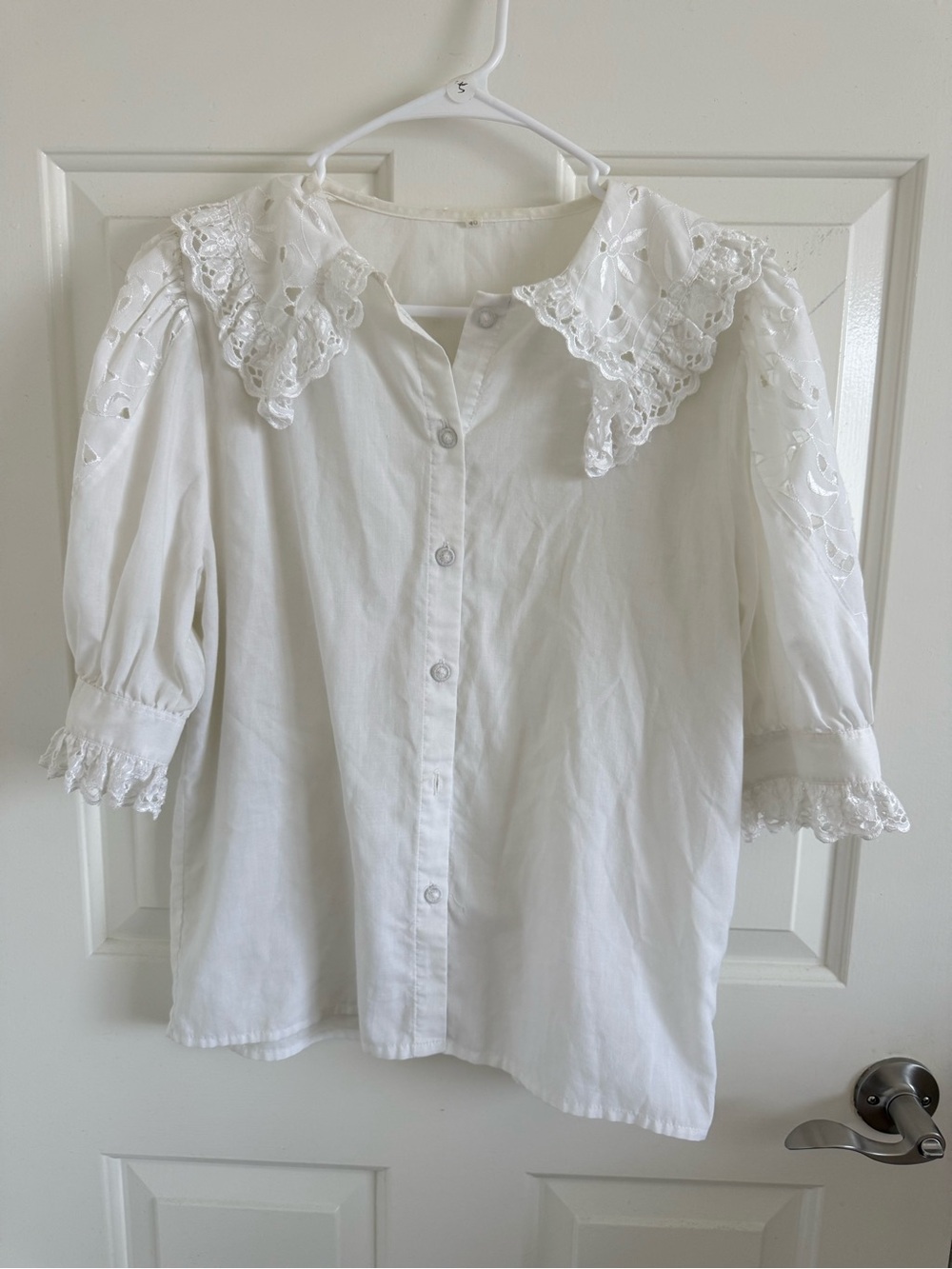 Othr White Eyelet Lace Collar Button-Up Blouse